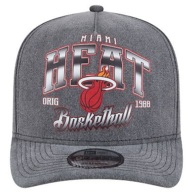 Men's New Era Charcoal Miami Heat Throwback Washed Pre-Curved 9FIFTY Snapback Hat