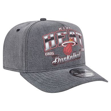 Men's New Era Charcoal Miami Heat Throwback Washed Pre-Curved 9FIFTY Snapback Hat