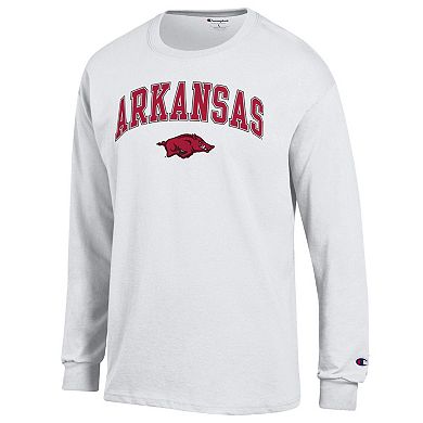 Men's Champion White Arkansas Razorbacks Arch Over Logo Long Sleeve T-Shirt