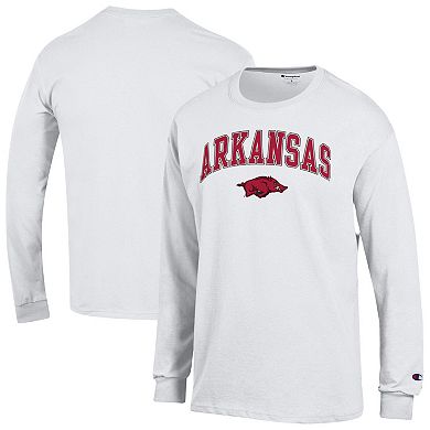 Men's Champion White Arkansas Razorbacks Arch Over Logo Long Sleeve T-Shirt