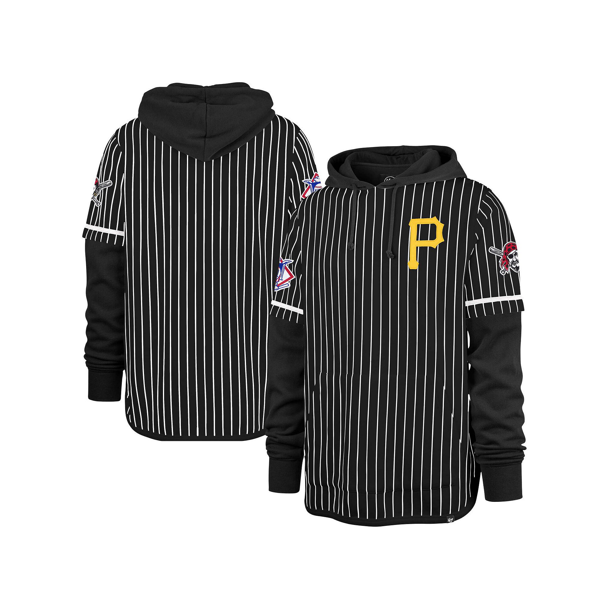 Mens 47  Black Pittsburgh Pirates Pinstripe Double Header Pullover Hoodie
