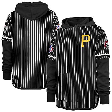 Men's '47 Black Pittsburgh Pirates Pinstripe Double Header Pullover Hoodie