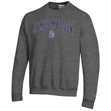 Men's Champion Heather Charcoal James Madison Dukes Arch Over Logo Pullover Sweatshirt
