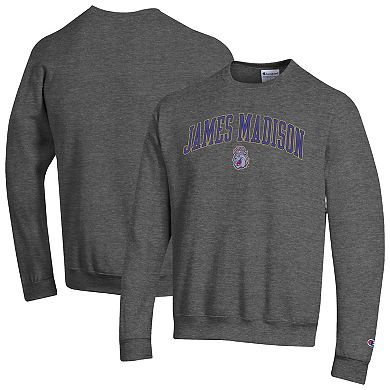Men's Champion Heather Charcoal James Madison Dukes Arch Over Logo Pullover Sweatshirt
