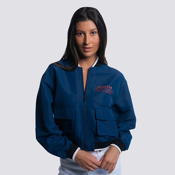 Women's Lusso Navy Houston Astros Paisley Cropped Full-Zip Jacket