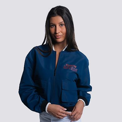 Women's Lusso Navy Houston Astros Paisley Cropped Full-Zip Jacket
