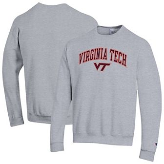 Men's Champion Heather Gray Virginia Tech Hokies Arch Over Logo Pullover Sweatshirt