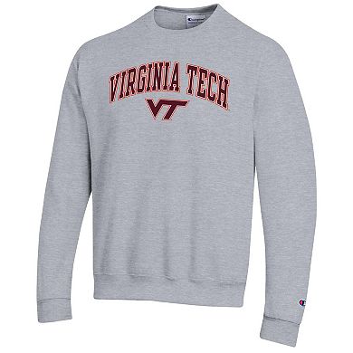 Men's Champion Heather Gray Virginia Tech Hokies Arch Over Logo Pullover Sweatshirt