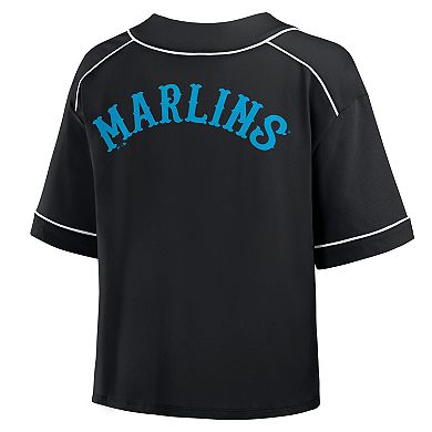 Women's Fanatics Black Miami Marlins Oversized Champ Game Cropped V-Neck T-Shirt