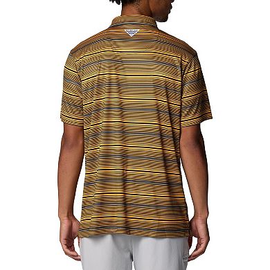 Men's Columbia Gold West Virginia Mountaineers PFG Super Terminal Tackle™ Omni-Shade™ Stripe Polo
