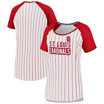 Women's Fanatics White St. Louis Cardinals Cooperstown Collection Iconic Pinstripe Raglan Scoop Neck T-Shirt