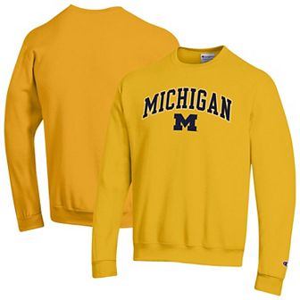 Men's Champion Maize Michigan Wolverines Arch Over Logo Pullover Sweatshirt