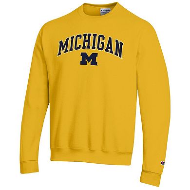 Men's Champion Maize Michigan Wolverines Arch Over Logo Pullover Sweatshirt