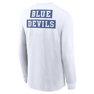 Men's Nike White Duke Blue Devils Two-Hit Classic Location Long Sleeve T-Shirt