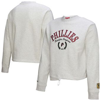 Women's Mitchell & Ness Heather Gray Philadelphia Phillies Cropped Toggle Pullover Sweatshirt