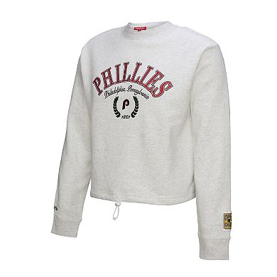 Women's Mitchell & Ness Heather Gray Philadelphia Phillies Cropped Toggle Pullover Sweatshirt