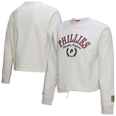 Women's Mitchell & Ness Heather Gray Philadelphia Phillies Cropped Toggle Pullover Sweatshirt