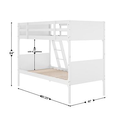 Emma and Oliver Convertible Kids Wood Slatted Bunk Bed Frame with Ladder, No Box Spring Required