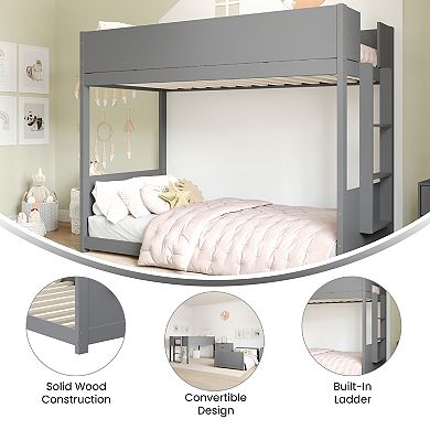Emma and Oliver Convertible Kids Solid Wood Bunk Bed Frame with Ladder & No Box Spring Required