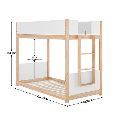 Emma and Oliver Convertible Kids Solid Wood Bunk Bed Frame with Ladder & No Box Spring Required