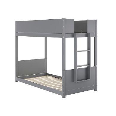 Emma and Oliver Convertible Kids Solid Wood Bunk Bed Frame with Ladder & No Box Spring Required