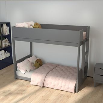 Emma and Oliver Convertible Kids Solid Wood Bunk Bed Frame with Ladder & No Box Spring Required