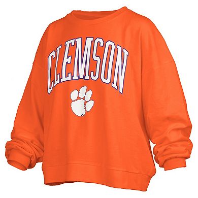 Women's Pressbox Orange Clemson Tigers Janise Arch Over Logo Waist Length Oversized Pullover Sweatshirt