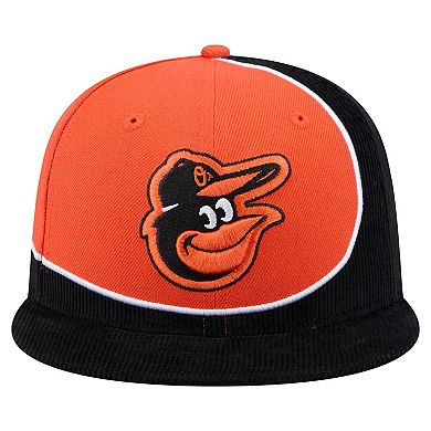 Men's New Era Black/Orange Baltimore Orioles Retro Split Corduroy Snapback Hat