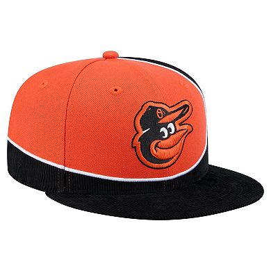 Men's New Era Black/Orange Baltimore Orioles Retro Split Corduroy Snapback Hat