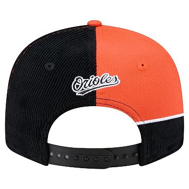 Men's New Era Black/Orange Baltimore Orioles Retro Split Corduroy Snapback Hat