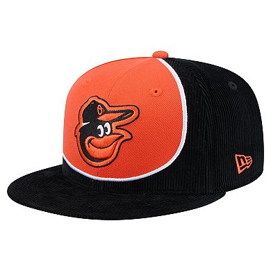Men's New Era Black/Orange Baltimore Orioles Retro Split Corduroy Snapback Hat