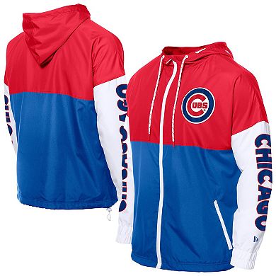Men's New Era Royal/Red Chicago Cubs Color Block Full-Zip Hoodie Windbreaker