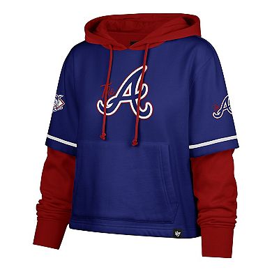 Women's '47 Royal Atlanta Braves City Connect Shortstop Cropped Pullover Hoodie