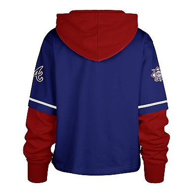 Women's '47 Royal Atlanta Braves City Connect Shortstop Cropped Pullover Hoodie