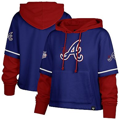 Women's '47 Royal Atlanta Braves City Connect Shortstop Cropped Pullover Hoodie