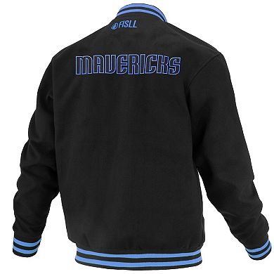 Unisex FISLL Black Dallas Mavericks Logoman Shadow Collection Full-Snap Varsity Jacket