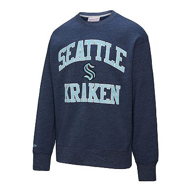 Men's Mitchell & Ness Deep Sea Blue Seattle Kraken Playoff Win Fleece Pullover Sweatshirt