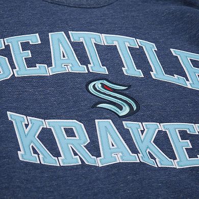Men's Mitchell & Ness Deep Sea Blue Seattle Kraken Playoff Win Fleece Pullover Sweatshirt