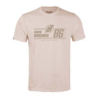 Men's Levelwear Jack Hughes Khaki New Jersey Devils Richmond Mileage Name & Number T-Shirt