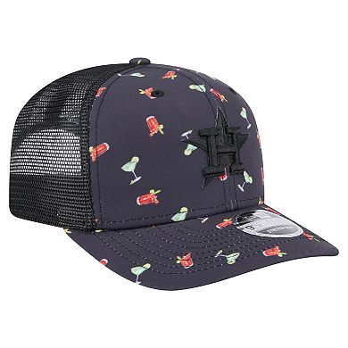 Men's New Era Black Houston Astros Adventure Drinks Pattern 9SEVENTY Stretch-Snap Hat