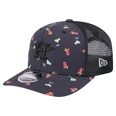 Men's New Era Black Houston Astros Adventure Drinks Pattern 9SEVENTY Stretch-Snap Hat