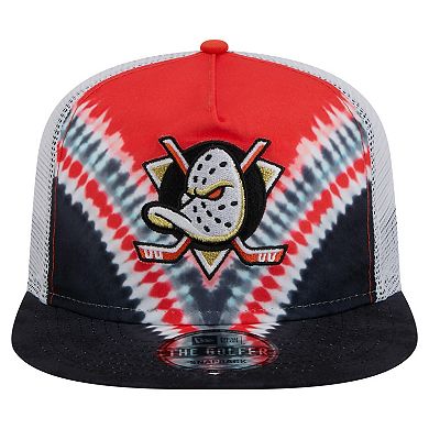 Men's New Era Black/Orange Anaheim Ducks Throwback V-Dye Adjustable Golfer Hat