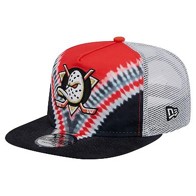 Men's New Era Black/Orange Anaheim Ducks Throwback V-Dye Adjustable Golfer Hat