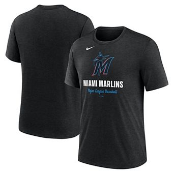 Men's Nike Heather Black Miami Marlins Logo Tri-Blend T-Shirt