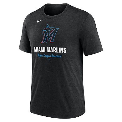 Men's Nike Heather Black Miami Marlins Logo Tri-Blend T-Shirt