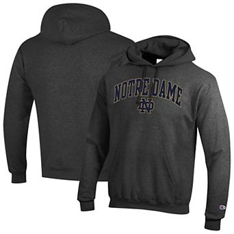 Men's Champion Heather Charcoal Notre Dame Fighting Irish Arched Logo Fleece Pullover Hoodie