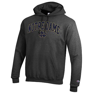 Men's Champion Heather Charcoal Notre Dame Fighting Irish Arched Logo Fleece Pullover Hoodie