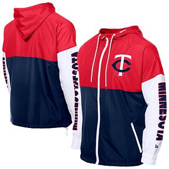 Men's New Era Navy/Red Minnesota Twins Color Block Full-Zip Hoodie Windbreaker