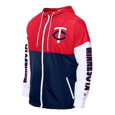 Men's New Era Navy/Red Minnesota Twins Color Block Full-Zip Hoodie Windbreaker