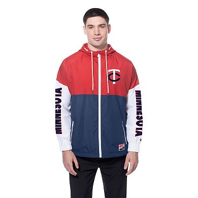 Men's New Era Navy/Red Minnesota Twins Color Block Full-Zip Hoodie Windbreaker